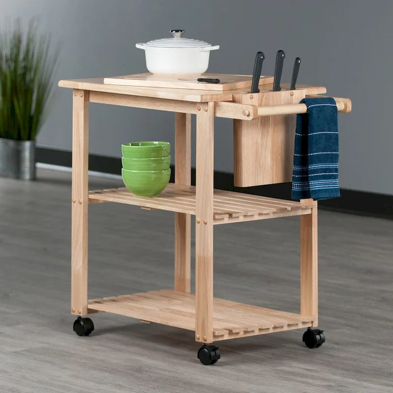 Carrinho de Cozinha Multiusos, Natural - 33.19 x 20.47 x 31.93 polegadas