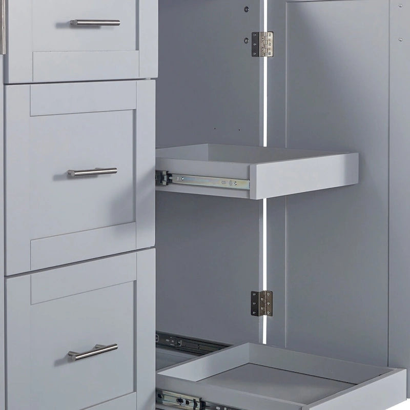 Carrello da cucina in legno di gomma con piano ribaltabile, ripiano contenitore interno, portabarattoli per spezie, 2 ripiani estraibili e 3 cassetti