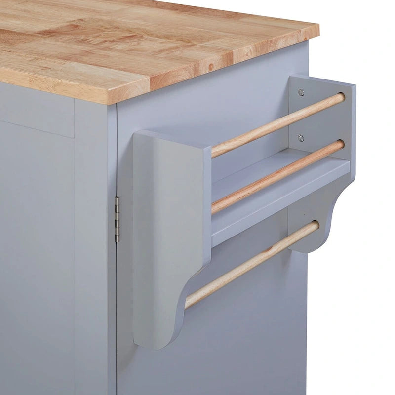 Carrello da cucina in legno di gomma con piano ribaltabile, ripiano contenitore interno, portabarattoli per spezie, 2 ripiani estraibili e 3 cassetti
