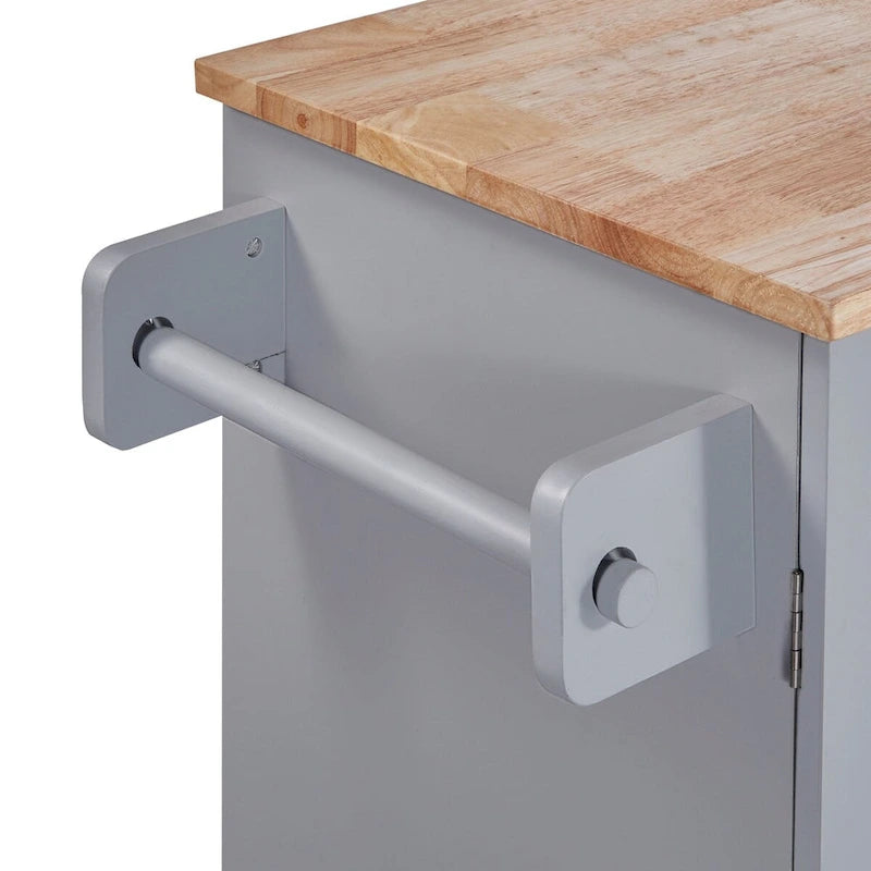 Carrello da cucina in legno di gomma con piano ribaltabile, ripiano contenitore interno, portabarattoli per spezie, 2 ripiani estraibili e 3 cassetti