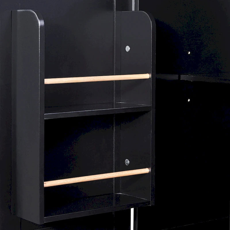 Carrello da cucina in legno di gomma con piano ribaltabile, ripiano contenitore interno, portabarattoli per spezie, 2 ripiani estraibili e 3 cassetti