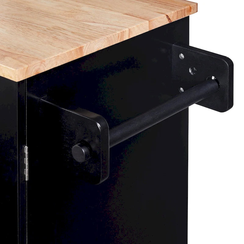 Carrello da cucina in legno di gomma con piano ribaltabile, ripiano contenitore interno, portabarattoli per spezie, 2 ripiani estraibili e 3 cassetti
