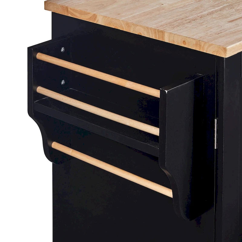 Carrello da cucina in legno di gomma con piano ribaltabile, ripiano contenitore interno, portabarattoli per spezie, 2 ripiani estraibili e 3 cassetti