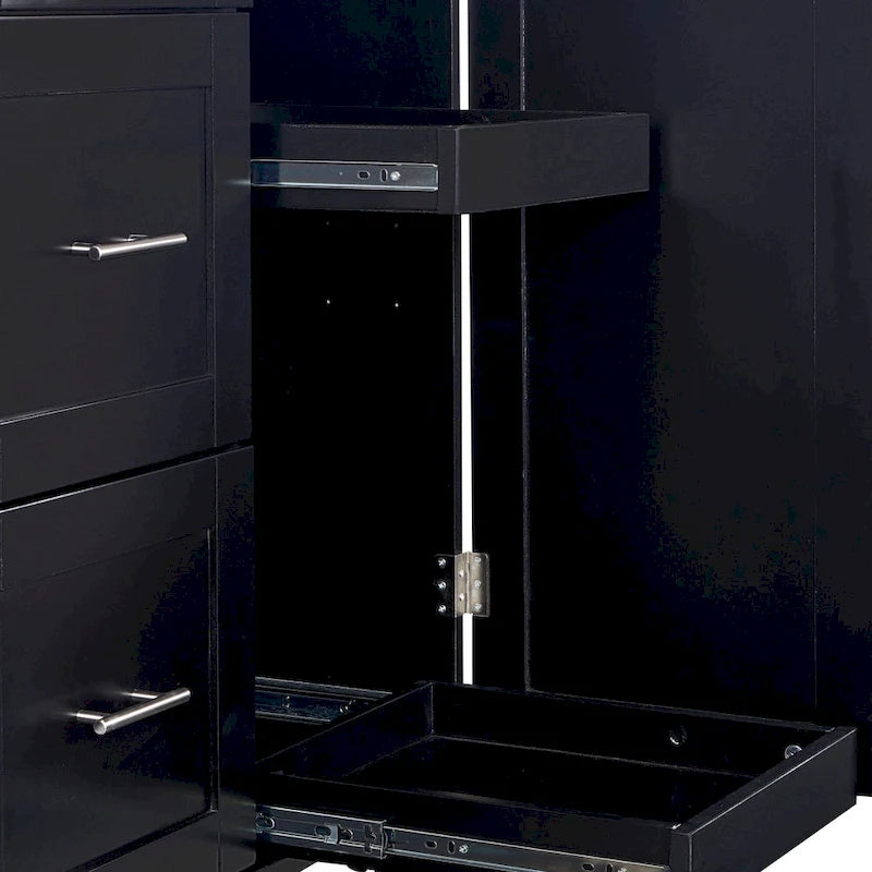 Carrello da cucina in legno di gomma con piano ribaltabile, ripiano contenitore interno, portabarattoli per spezie, 2 ripiani estraibili e 3 cassetti