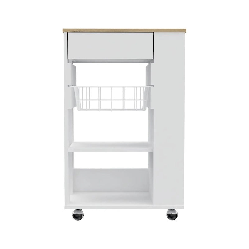 Carrito de cocina para cocina, comedor y sala de estar, blanco / roble claro