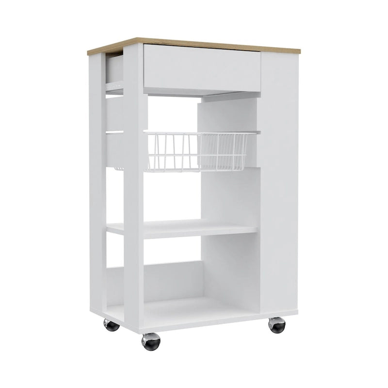 Carrito de cocina para cocina, comedor y sala de estar, blanco / roble claro