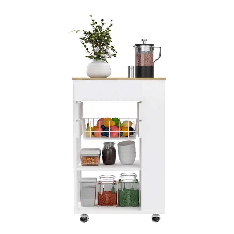 Carrito de cocina para cocina, comedor y sala de estar, blanco / roble claro