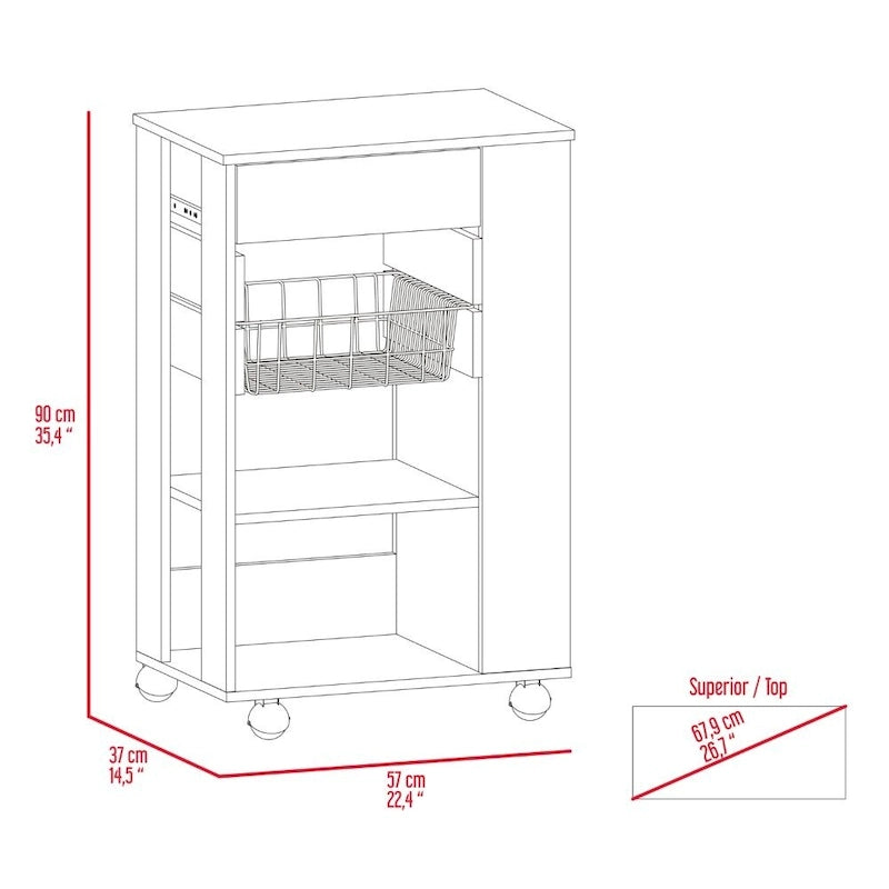 Carrito de cocina para cocina, comedor y sala de estar, blanco / roble claro