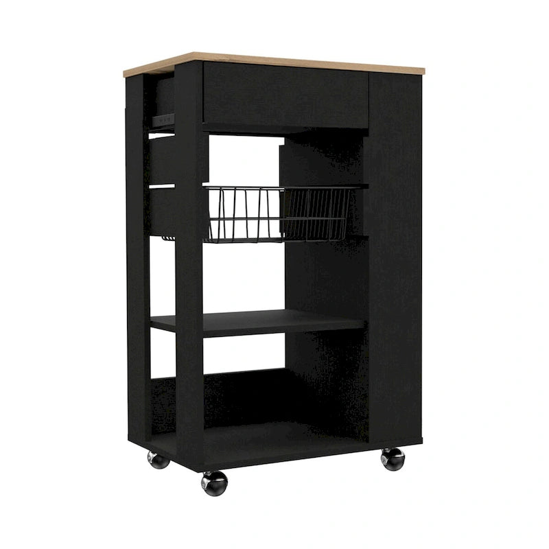 Carrito de cocina para cocina, comedor y sala de estar, blanco / roble claro