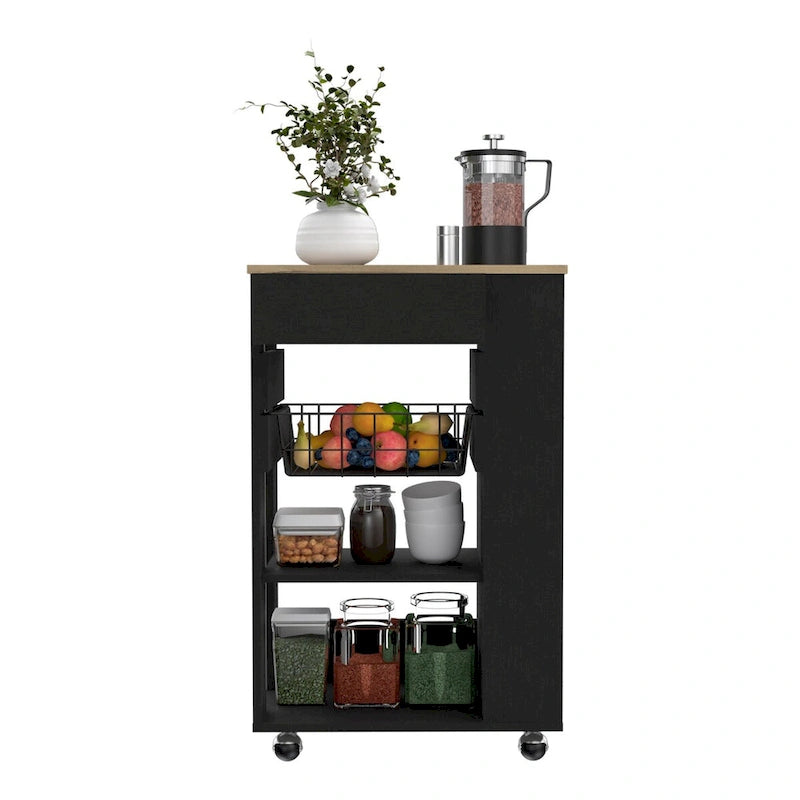 Carrito de cocina para cocina, comedor y sala de estar, blanco / roble claro
