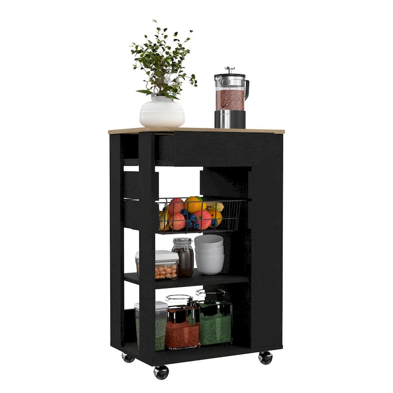 Carrito de cocina para cocina, comedor y sala de estar, blanco / roble claro