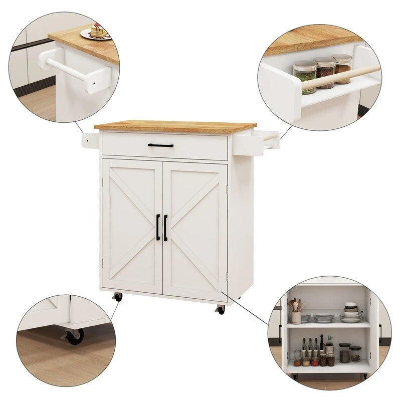 Carrito isla de cocina con ruedas y estantes ajustables