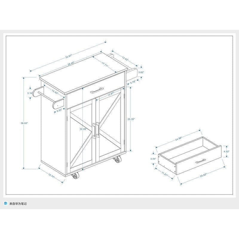 Carrito isla de cocina con ruedas y estantes ajustables