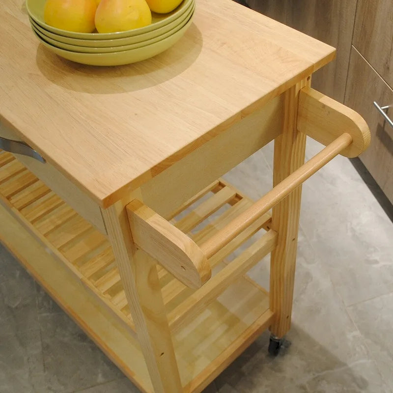 Simple Design Kitchen Island&Cart,Double Display Shelves and 2 Drawer with Wood Top