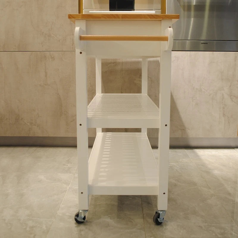 Simple Design Kitchen Island&Cart,Double Display Shelves and 2 Drawer with Wood Top