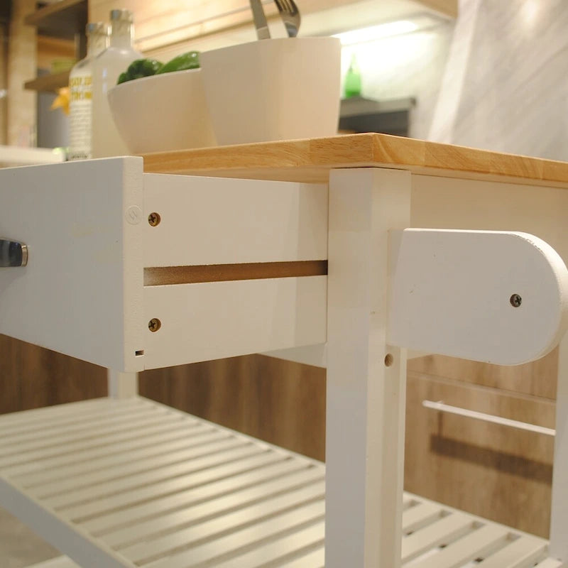 Simple Design Kitchen Island&Cart,Double Display Shelves and 2 Drawer with Wood Top