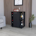 Carrito de bar Woodland con ruedas, botellero y estante abierto, negro