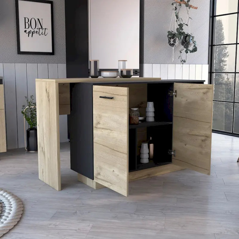 Kücheninsel für Küche und Esszimmer, Schwarz / helle Eiche
