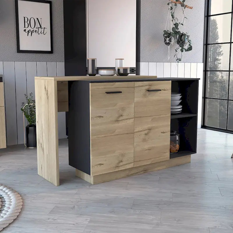 Kücheninsel für Küche und Esszimmer, Schwarz / helle Eiche