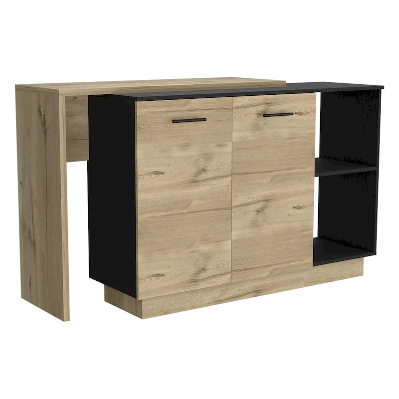 Kücheninsel für Küche und Esszimmer, Schwarz / helle Eiche