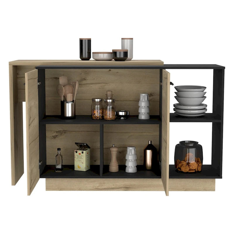 Kücheninsel für Küche und Esszimmer, Schwarz / helle Eiche