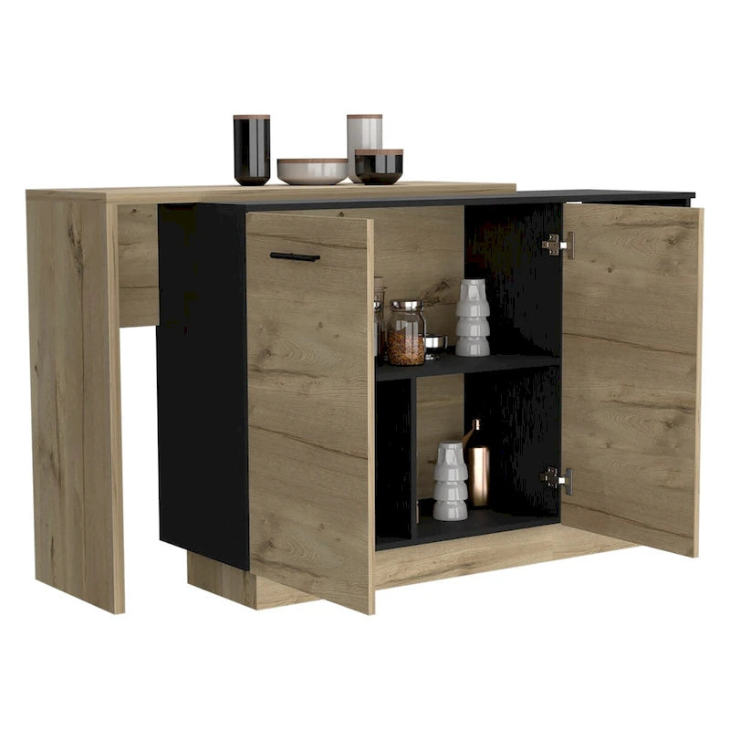 Kücheninsel für Küche und Esszimmer, Schwarz / helle Eiche