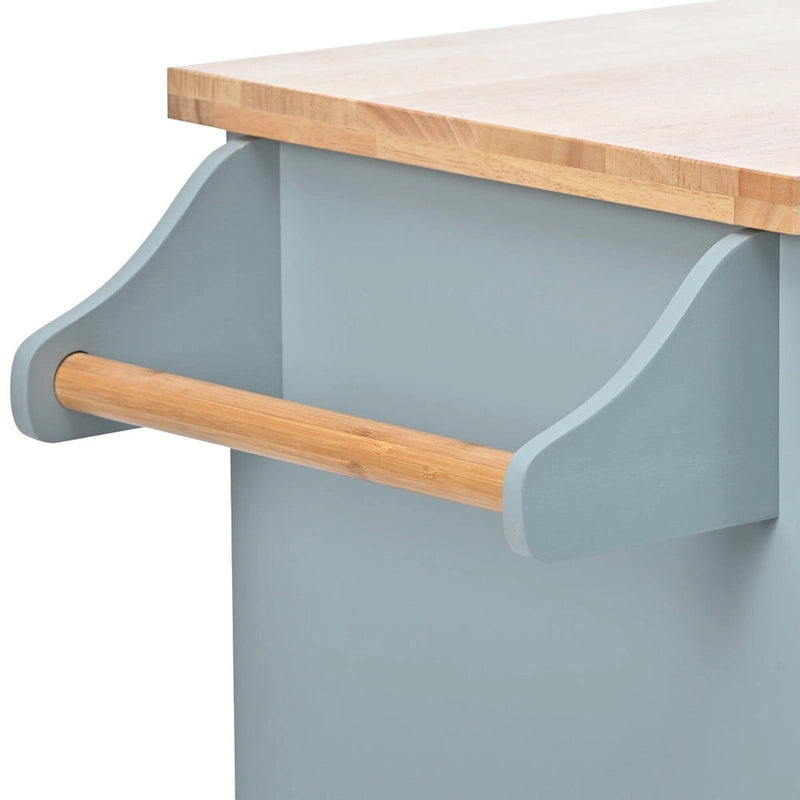 Desserte de cuisine en hévéa avec plateau rabattable, étagère de rangement intérieure, porte-serviettes, porte-épices et 2 tiroirs