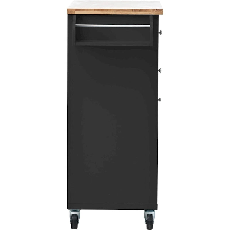 Desserte de cuisine en hévéa avec plateau rabattable, étagère de rangement intérieure, porte-serviettes, porte-épices et 2 tiroirs