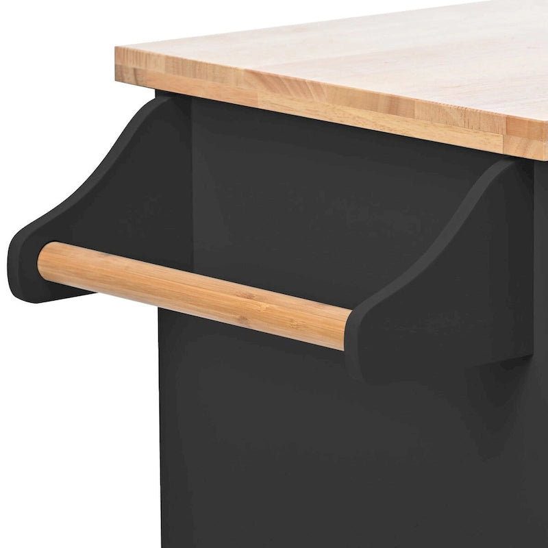 Desserte de cuisine en hévéa avec plateau rabattable, étagère de rangement intérieure, porte-serviettes, porte-épices et 2 tiroirs