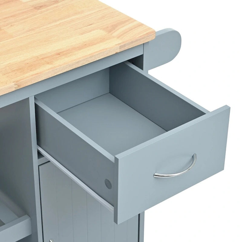 Carrito de cocina de madera de caucho con estantes ajustables y botellero