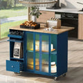 Carrello isola da cucina su ruote con piano ribaltabile, luce LED, 2 ante in vetro scanalato e 1 anta a ribalta