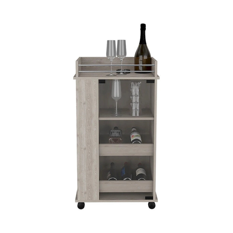 Carrito de bar con ruedas Reese, seis compartimentos para vino y una sola puerta para cocina, fiestas y sala de estar