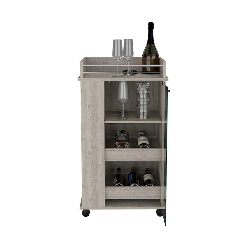 Carrito de bar con ruedas Reese, seis compartimentos para vino y una sola puerta para cocina, fiestas y sala de estar