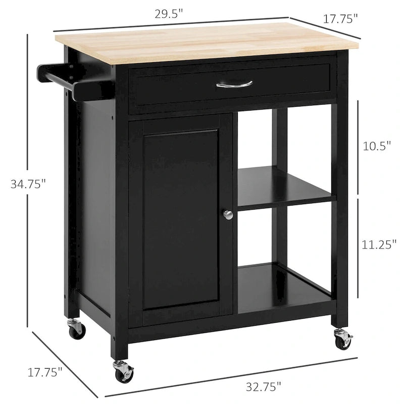 Carrito de isla de cocina con ruedas, cajón y estantes