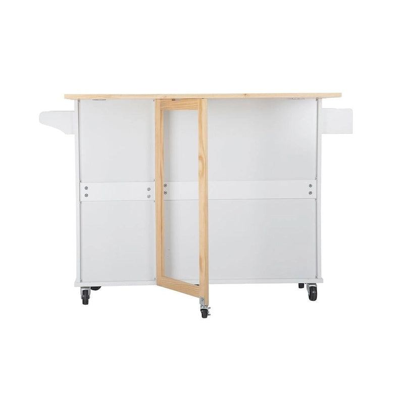 Carrello isola da cucina con piano estensibile in legno di hevea e ruote bloccabili