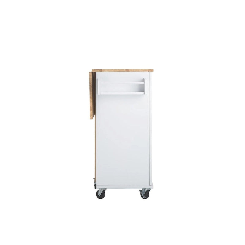 Carrello isola da cucina con piano estensibile in legno di hevea e ruote bloccabili