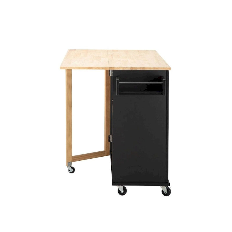 Carrello isola da cucina con piano estensibile in legno di hevea e ruote bloccabili