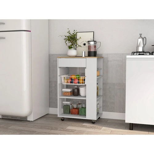 5-Shelf 1-Drawer Kitchen Cart White and Light Oak