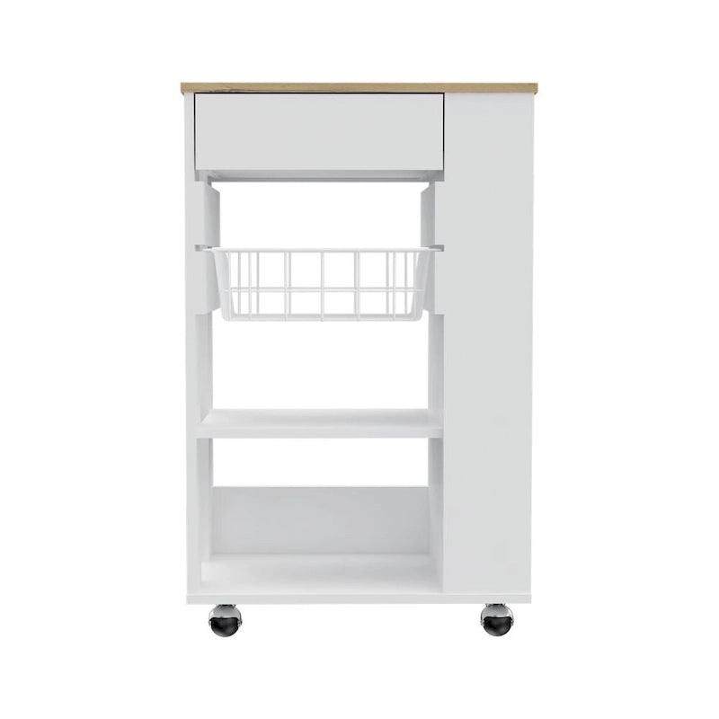 Carrito de cocina blanco y roble claro con 5 estantes y 1 cajón