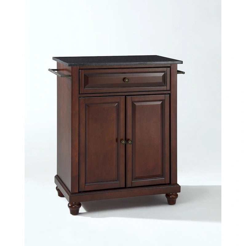 Isla de cocina portátil con superficie de granito negro macizo en acabado caoba vintage - 18d x 31w x 36h