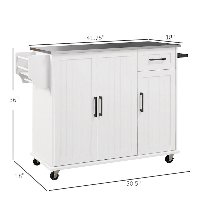 Rolling Kitchen Cart with Drawer, Towel Rack and Adjustable Shelves