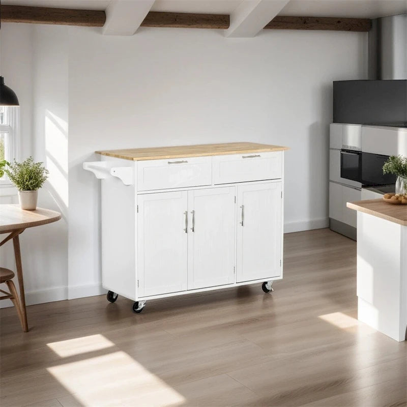 Mobile Wood Kitchen Island with Storage and Adjustable Shelves - N/A