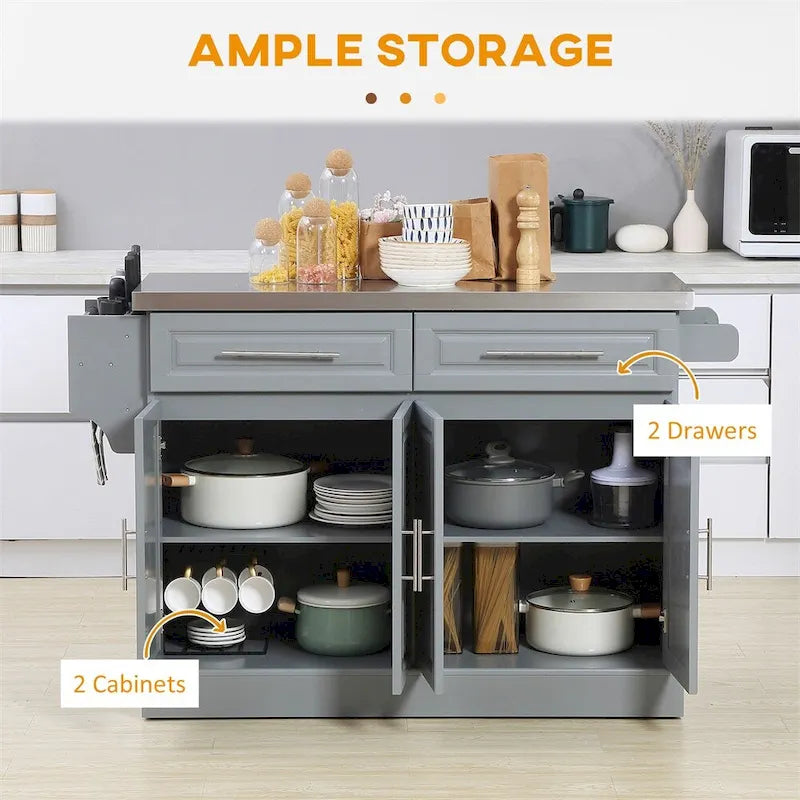Isola da cucina con ruote e contenitore, carrello da cucina portatile