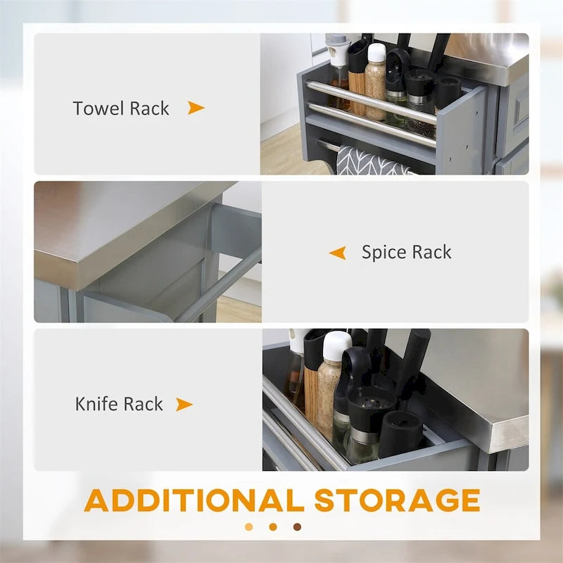 Isola da cucina con ruote e contenitore, carrello da cucina portatile