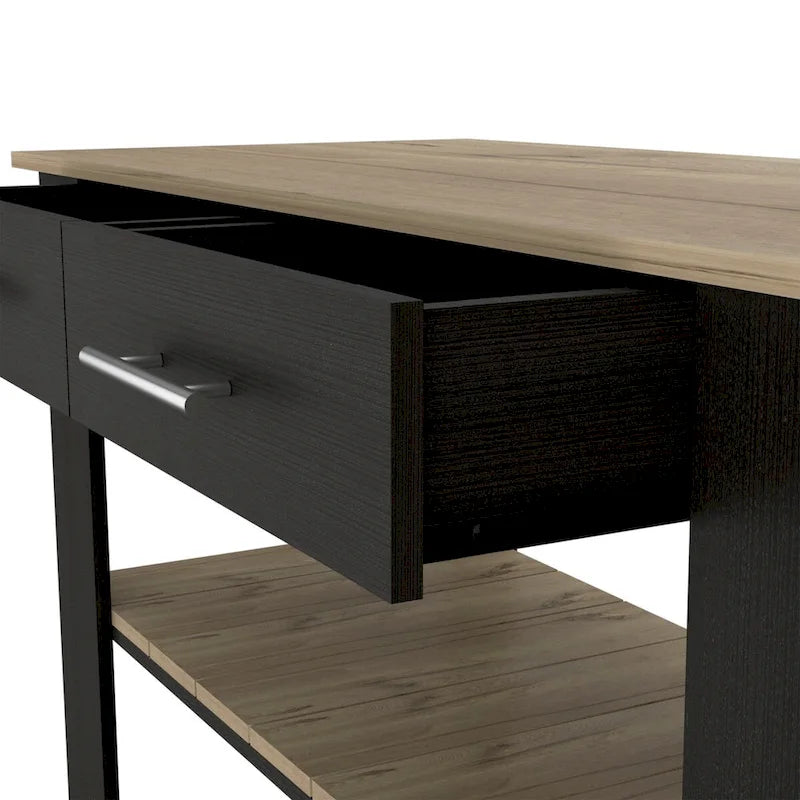 2-Drawer 2-Shelf Kitchen Island Black Wengue and Light Oak