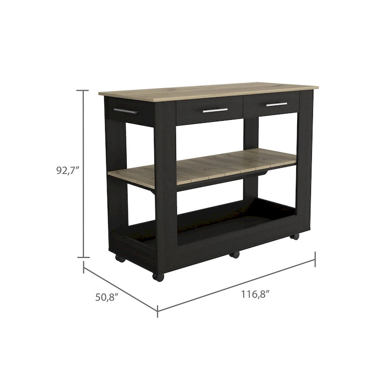 2-Drawer 2-Shelf Kitchen Island Black Wengue and Light Oak