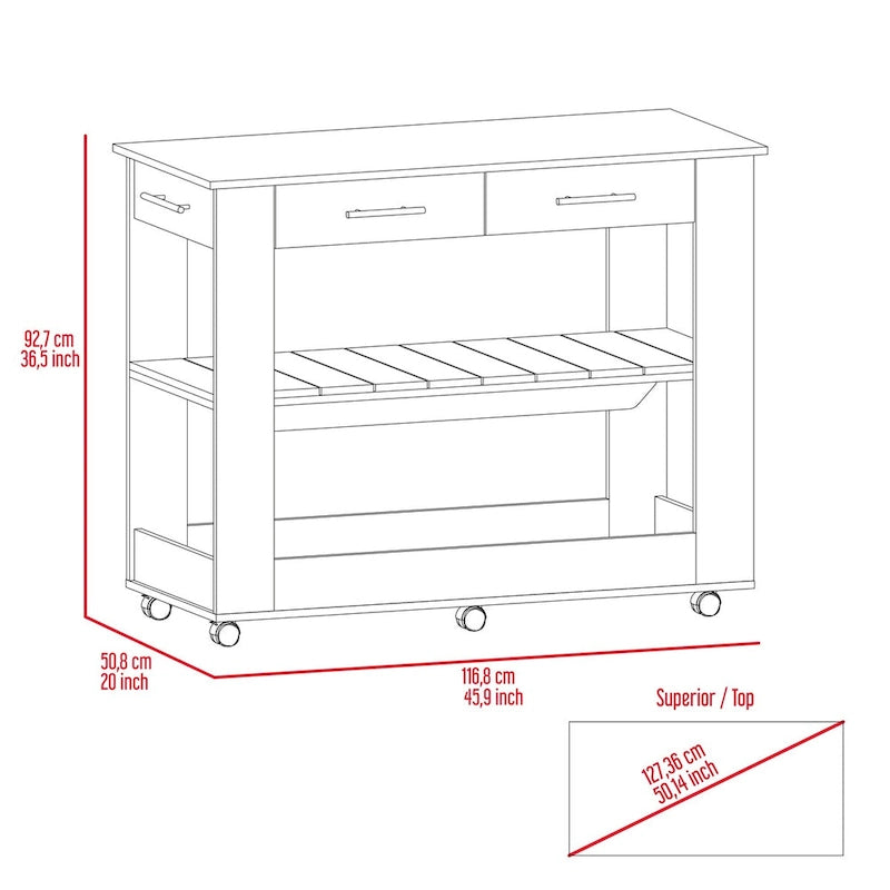 2-Drawer 2-Shelf Kitchen Island Black Wengue and Light Oak