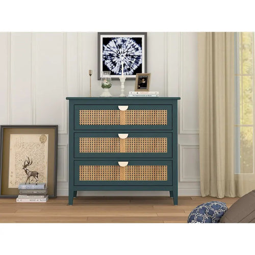 Armário com 3 gavetas, rattan natural, mobiliário americano, adequado para quarto, sala de estar e escritório