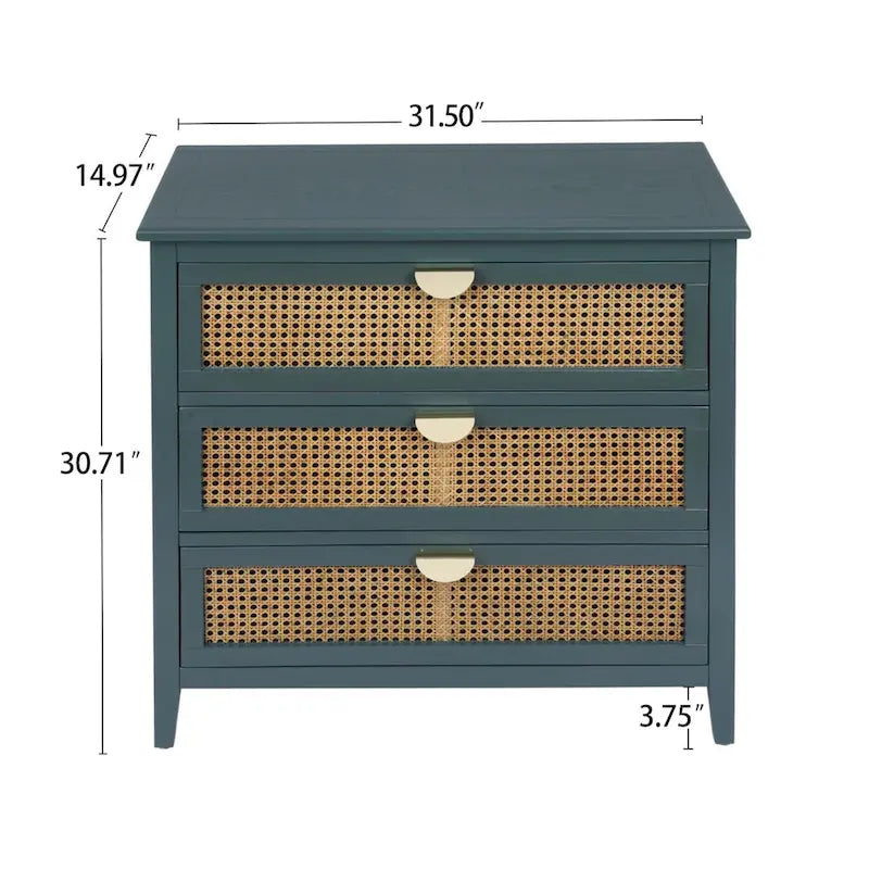 Gabinete de 3 cajones, ratán natural, mueble estadounidense, adecuado para dormitorio, sala de estar y estudio