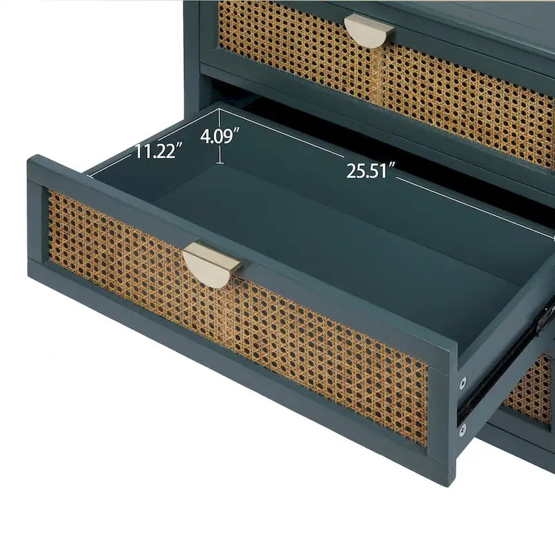 Gabinete de 3 cajones, ratán natural, mueble estadounidense, adecuado para dormitorio, sala de estar y estudio